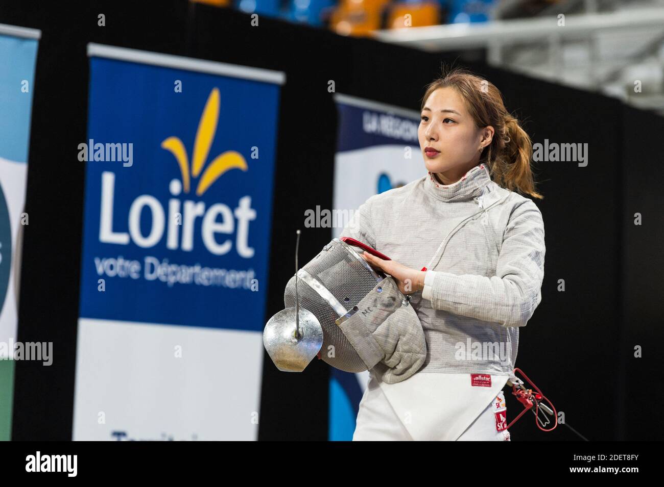 Sooyeon Choi of Korea national fencing (sabre) team during the Team World  Cup Round, qualifying for the 2020 Olympic Games in Tokyo, in Orléans,  France, November 24, 2019. Photo by Daniel DerajinskiABACAPRESS.COM