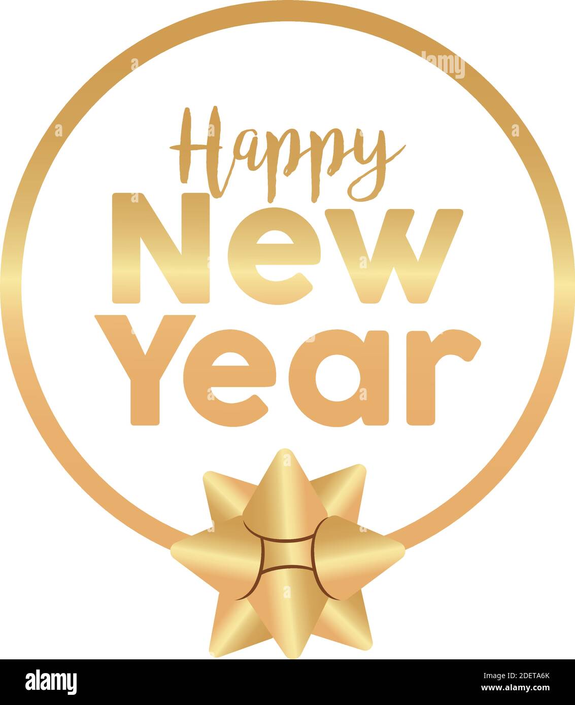 happy new year golden lettering with bow in circular frame vector ...