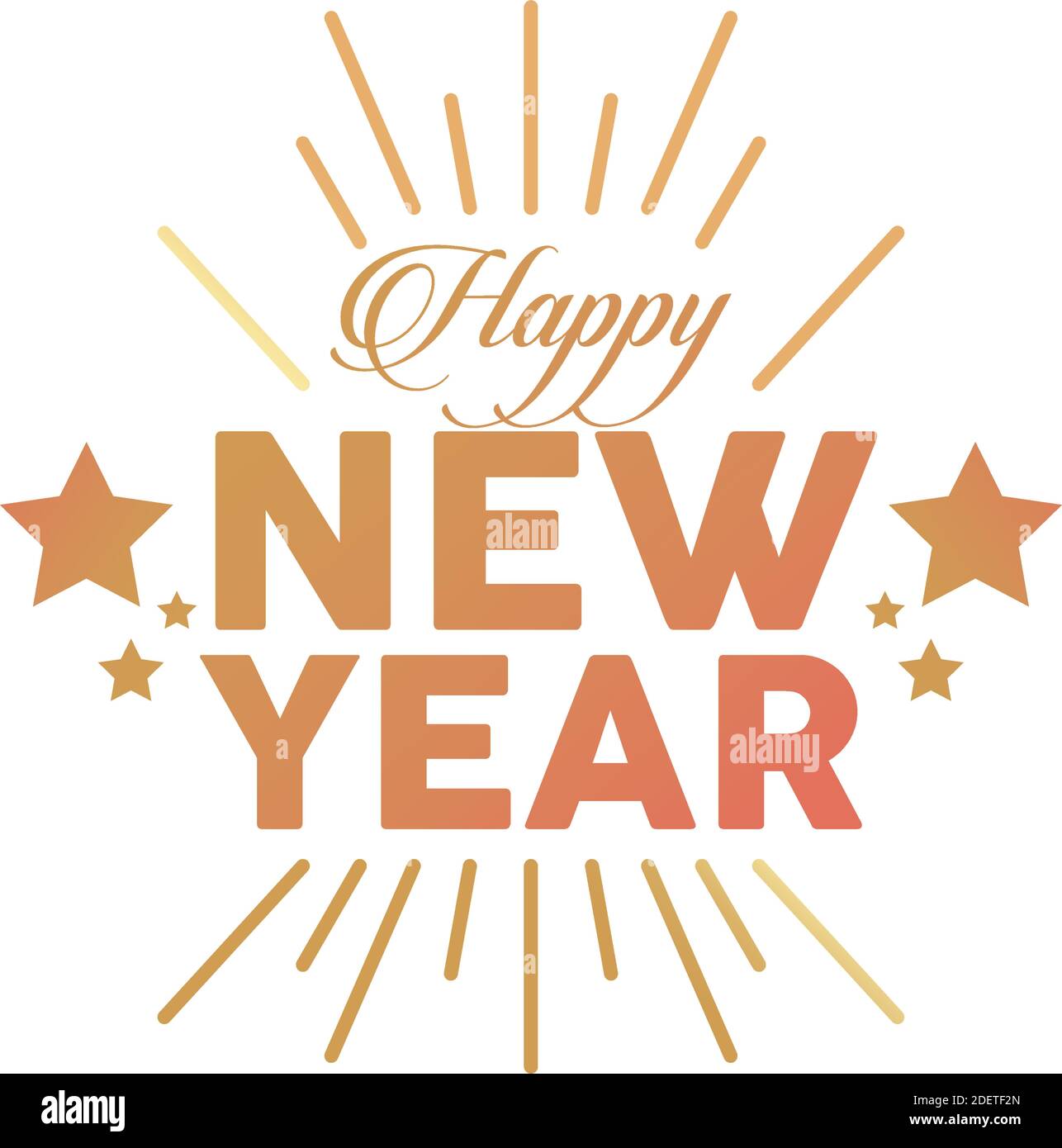 happy new year golden lettering in sunburst frame with stars vector ...