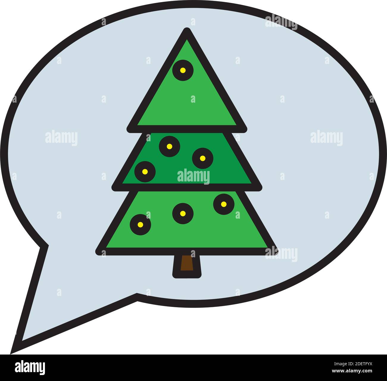 happy merry christmas pine tree in speech bubble line and fill style ...