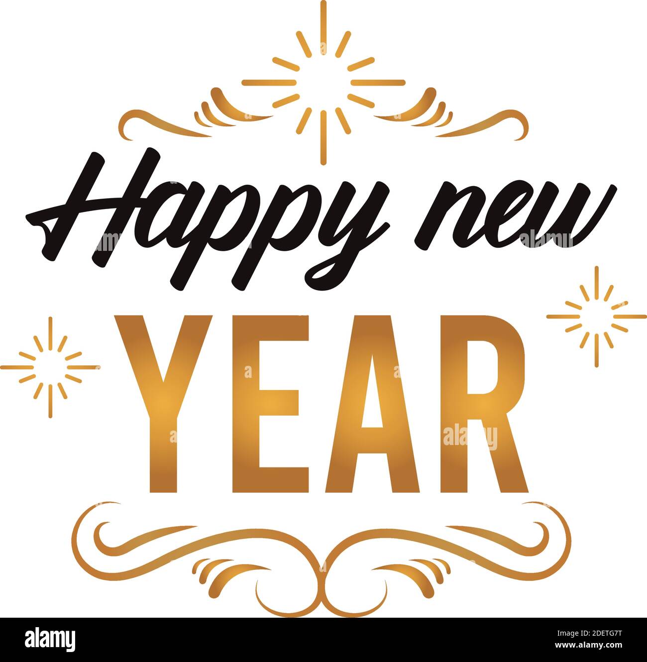 happy new year lettering card in golden frame vector illustration ...