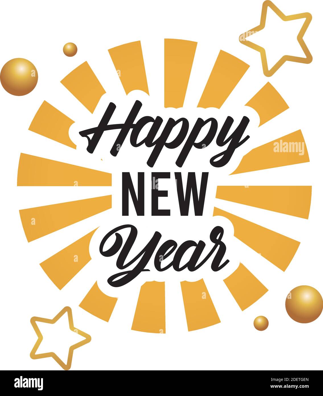 happy new year lettering card with golden stars vector illustration ...
