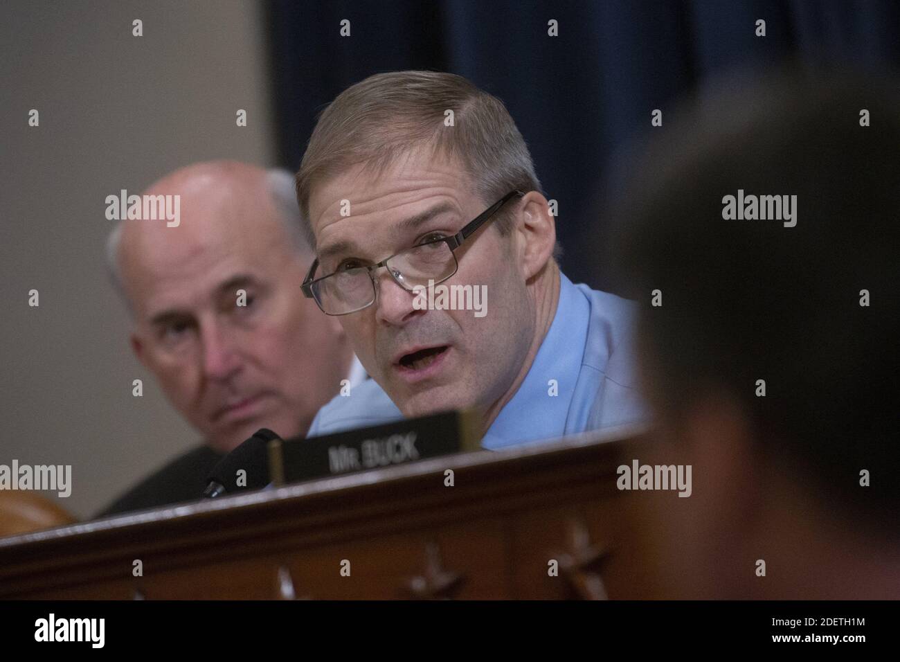 United States Representative Jim Jordan (Republican of Ohio) speaks during the United States House Committee on the Judiciary hearing with constitutional law experts Noah Feldman, of Harvard University, Pamela Karlan, of Stanford University, Michael Gerhardt, of the University of North Carolina, and Jonathan Turley of The George Washington University Law School on Capitol Hill in Washington, DC, USA on Wednesday, December 4, 2019. Photo by Stefani Reynolds/CNP/ABACAPRESS.COM Stock Photo