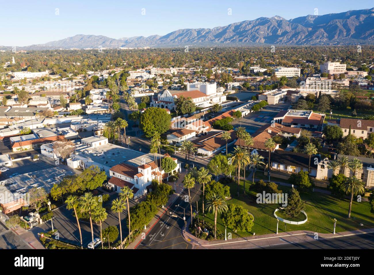 Aerial view of the historic Mission San Gabriel in California Stock Photo