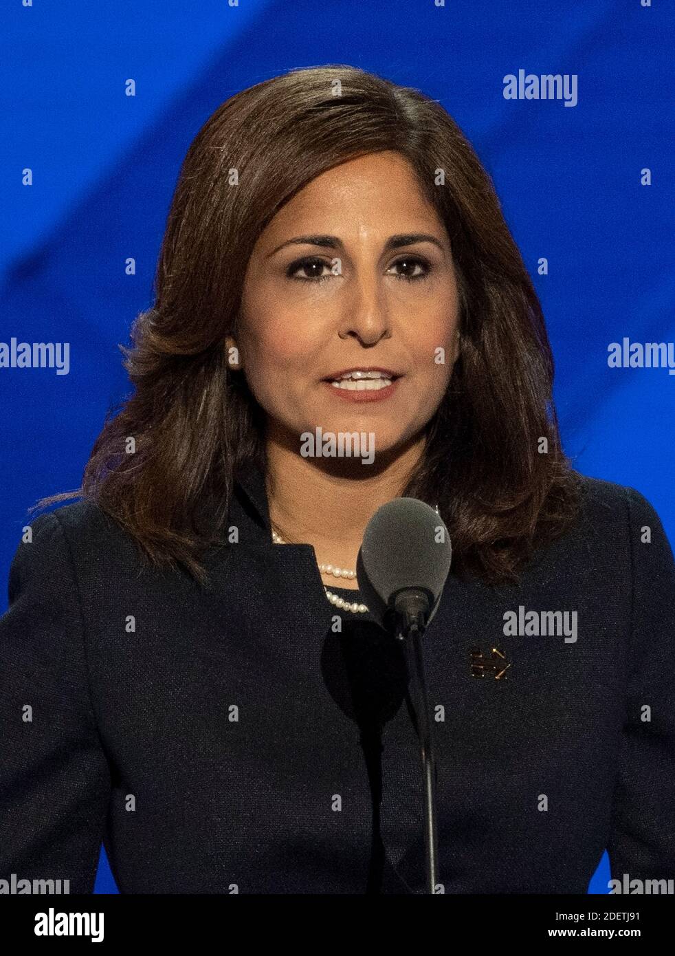 Neera Tanden, President and CEO, Center for American Progress, makes remarks during the third session of the 2016 Democratic National Convention at the Wells Fargo Center in Philadelphia, Pennsylvania on Wednesday, July 27, 2016.Credit: Ron Sachs/CNP (RESTRICTION: NO New York or New Jersey Newspapers or newspapers within a 75 mile radius of New York City) | usage worldwide Stock Photo