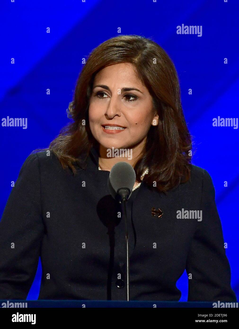 Neera Tanden, President and CEO, Center for American Progress, makes remarks during the third session of the 2016 Democratic National Convention at the Wells Fargo Center in Philadelphia, Pennsylvania on Wednesday, July 27, 2016.Credit: Ron Sachs/CNP (RESTRICTION: NO New York or New Jersey Newspapers or newspapers within a 75 mile radius of New York City) | usage worldwide Stock Photo