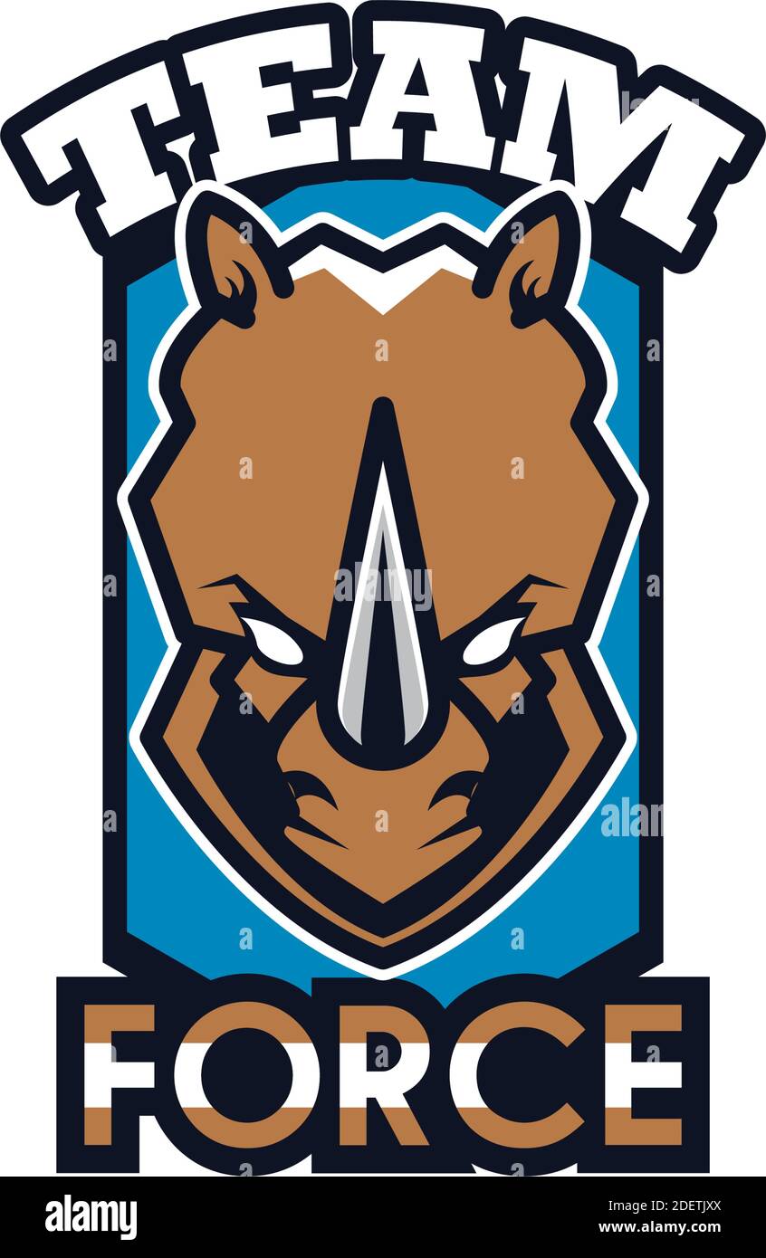 rhino head animal emblem icon with team force lettering vector ...