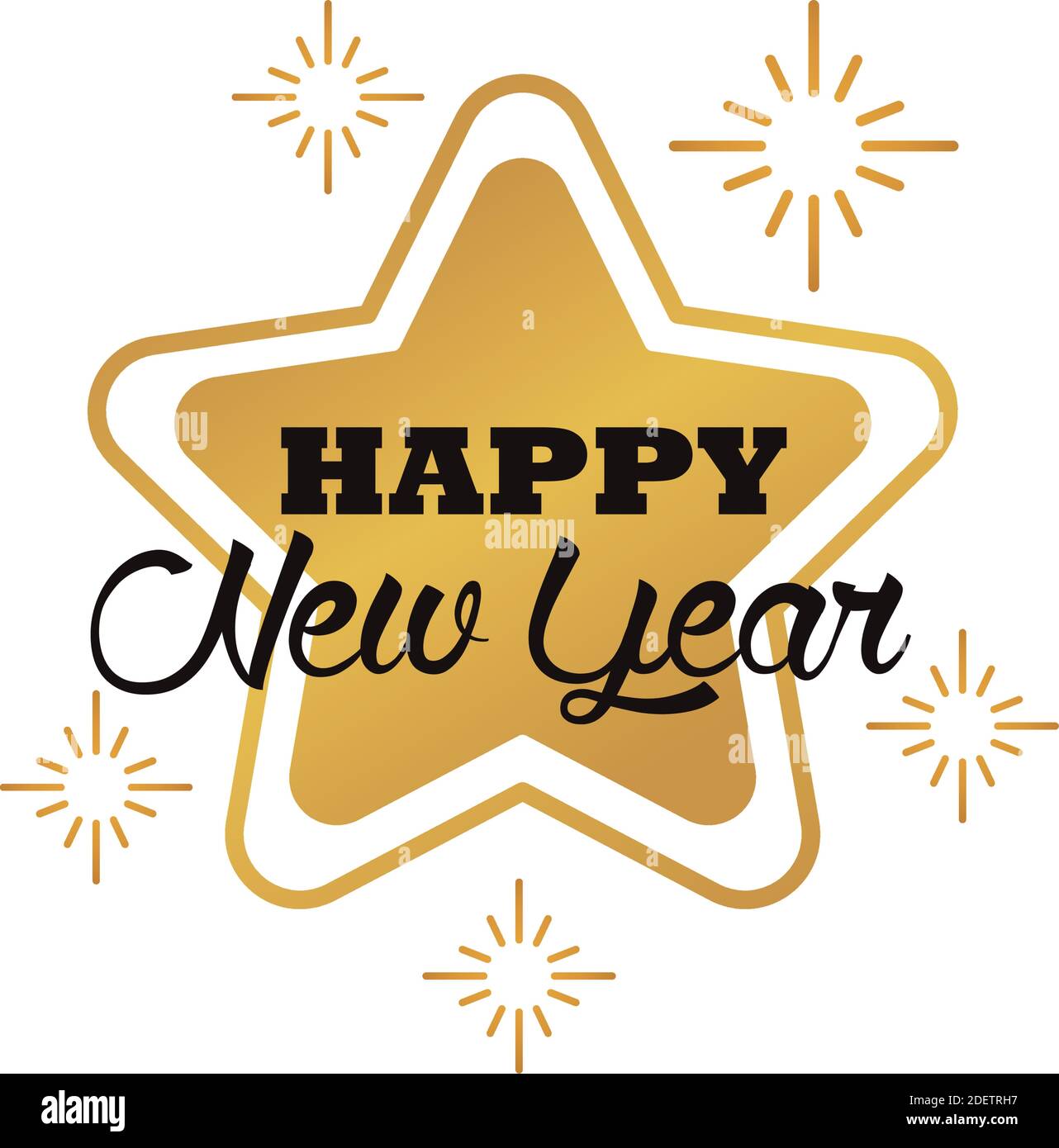 happy new year lettering card with golden snowflakes and star vector ...