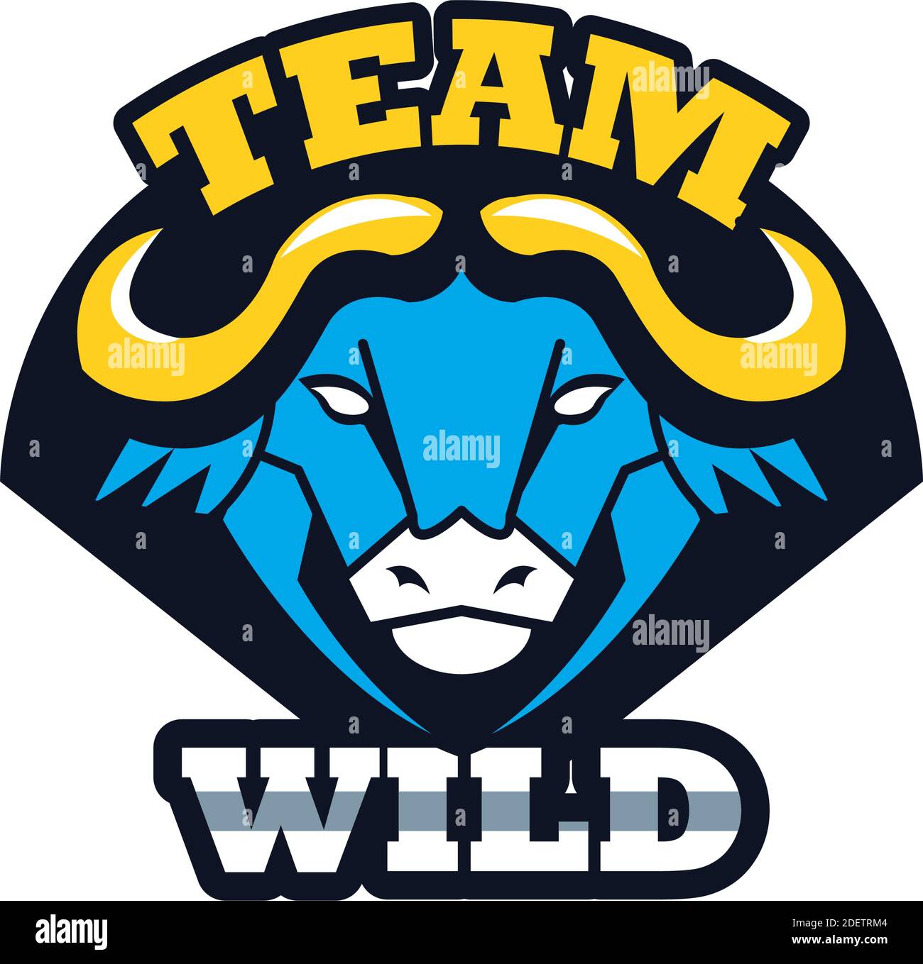 buffalo head animal emblem icon with team wild lettering vector ...
