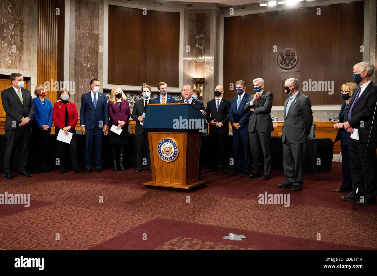 U.S. Representative Josh Gottheimer (D-NJ) speaking at a press conference to introduce the COVID 19 Emergency Relief Framework at the U.S Capitol. Stock Photo