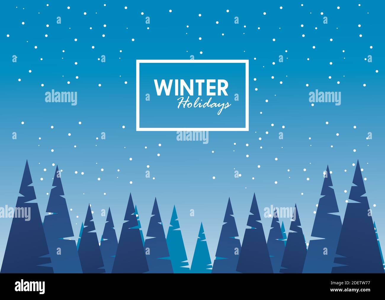 beauty blue winter landscape scene and lettering with square frame ...