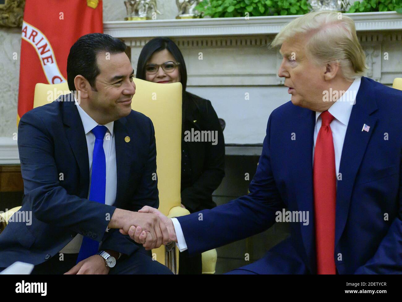 United States President Donald J. Trump shakes hands with President Jimmy Morales of the Republic of Guatemala in the Oval Office of the White House in Washington, DC on Tuesday, December 17, 2019. Photo by Ron Sachs/CNP/ABACAPRESS.COM Stock Photo