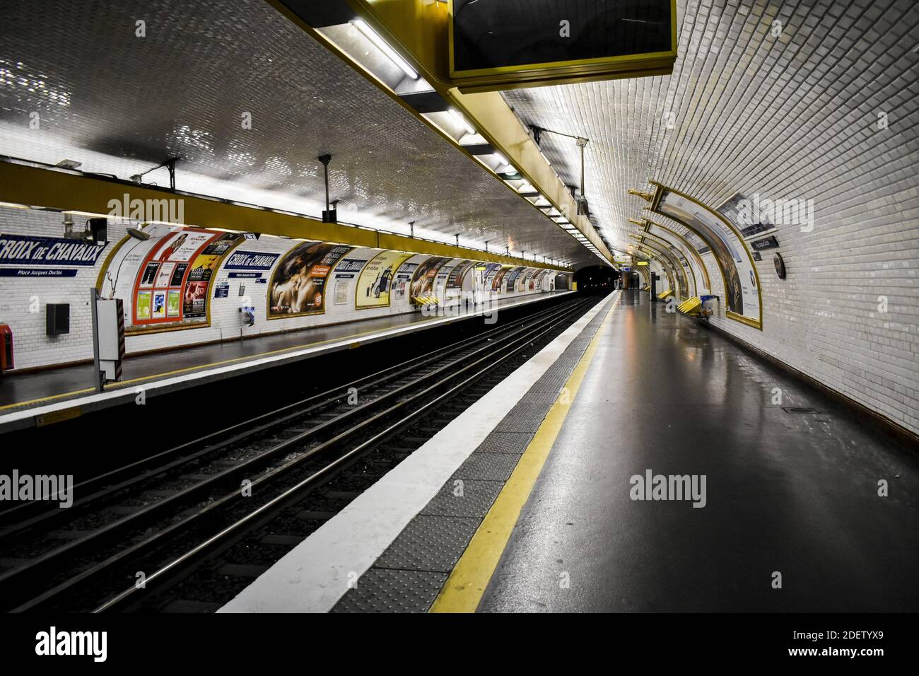 Illustration of Paris Metro Strikes at the line 9, Croix De Chavaux subway station in Paris