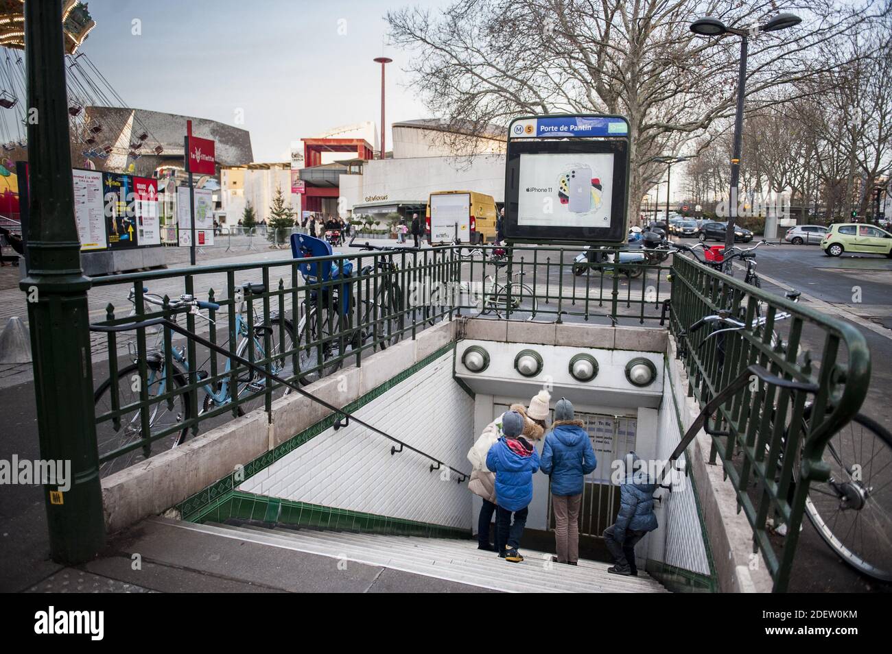 A closed metro station is seen at Porte de Pantin in Paris, France on  December 18, 2019, during an ongoing strike against the French government's  plan to overhaul the country's retirement system.
