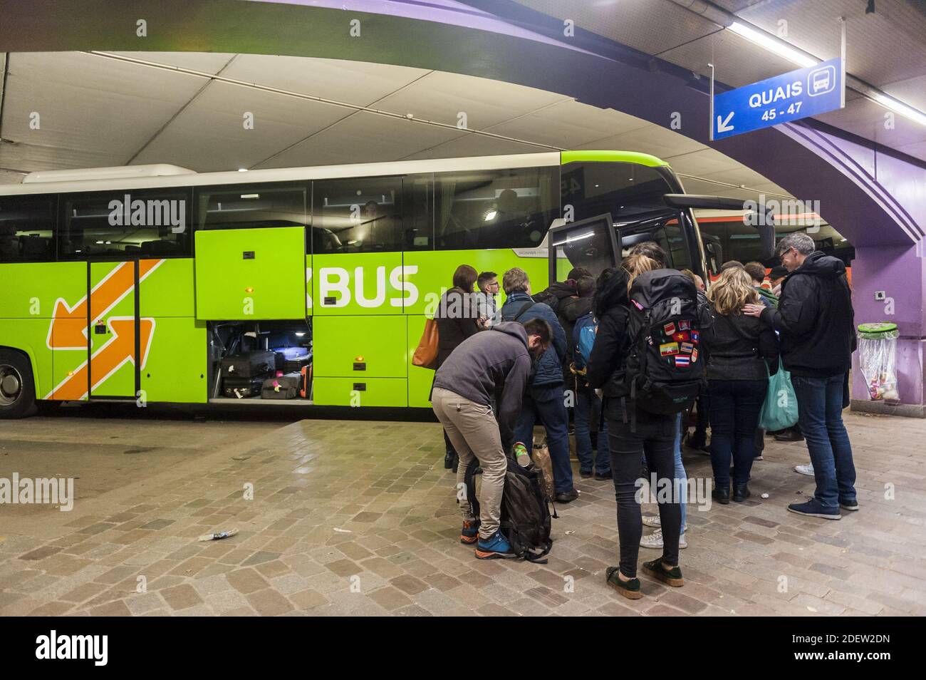 People waiting to depart for the Christmas vacation, who due to the SNCF  strikes, take the so-called Macron FlixBus and BlaBlaBus buses near the  Bercy train station, in Paris, France, on Sunday,