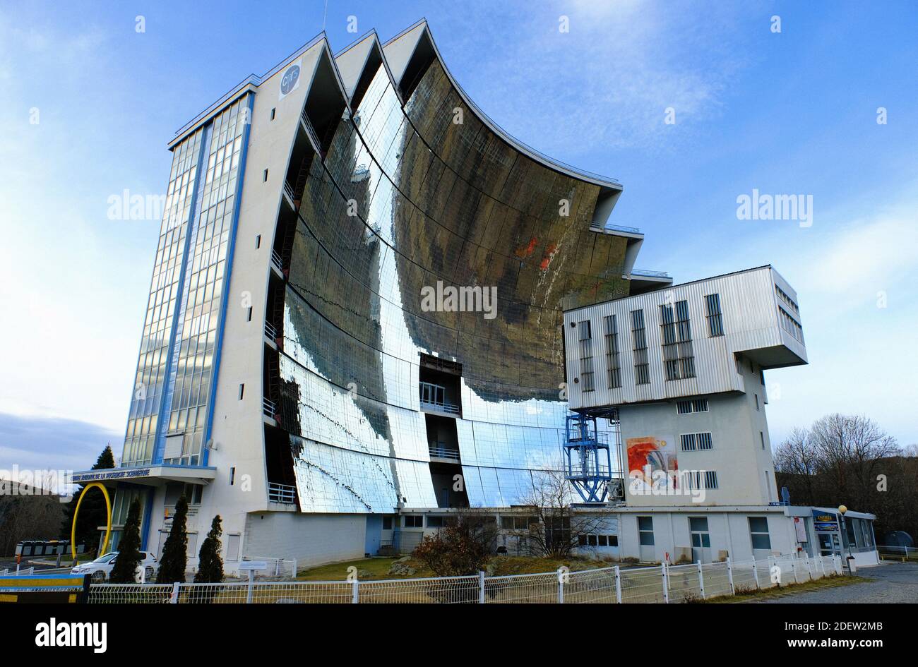 Odeillo's big solar furnace near Font Romeu. The solar furnace uses 2  reflections by mirror to work at high temperature.the solar energy is  collected by continuously following the apparent movement of the