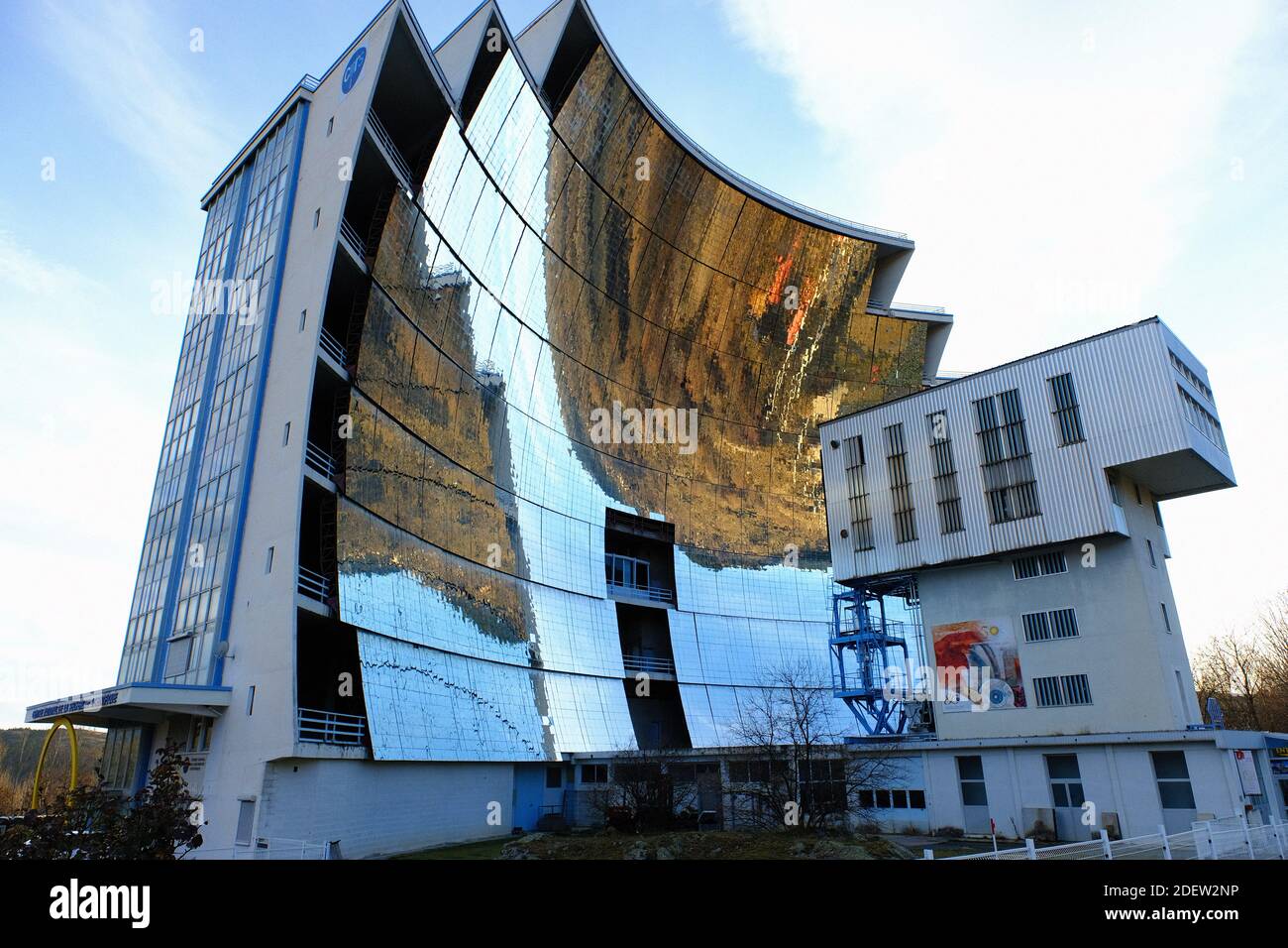 Odeillo’s big solar furnace near Font Romeu. The solar furnace uses 2 reflections by mirror to