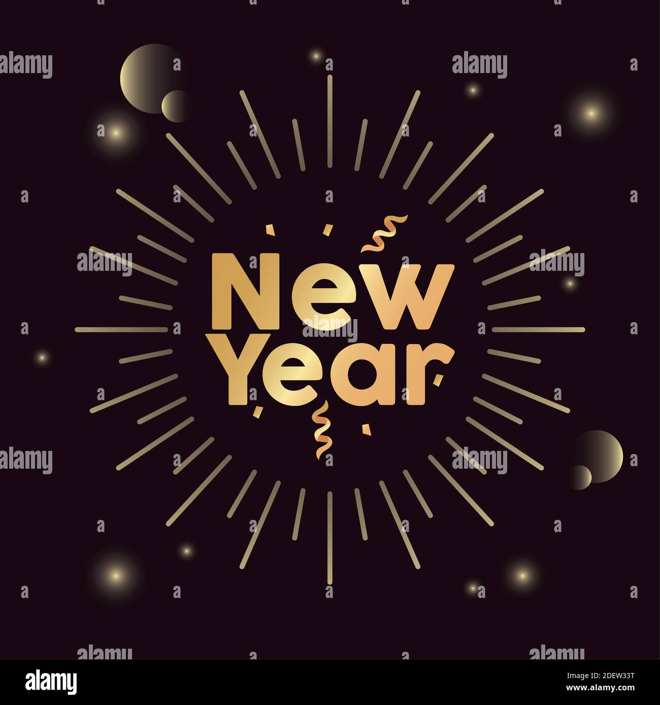 happy new year golden lettering in sunburst frame black background ...