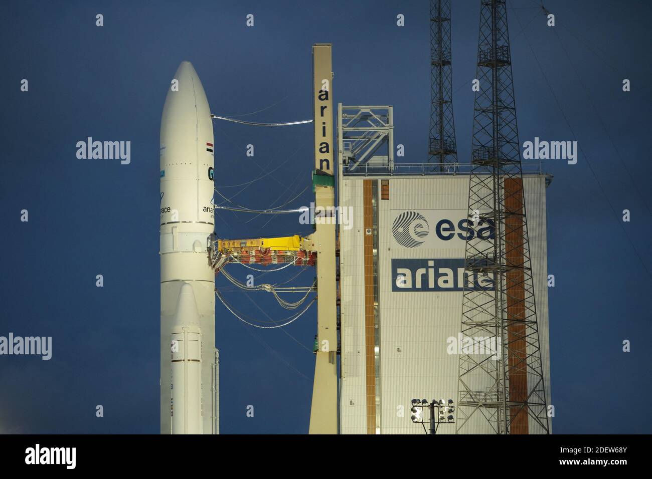 Kourou,Guyane, France on November 26,2019.The launch pad of Ariane 5.With  the 250 launch of Ariane launcher family,this year 2020 Arianespace  celebrates its 40th anniversary. Since 1980 Arianespace conducting a  combined total of