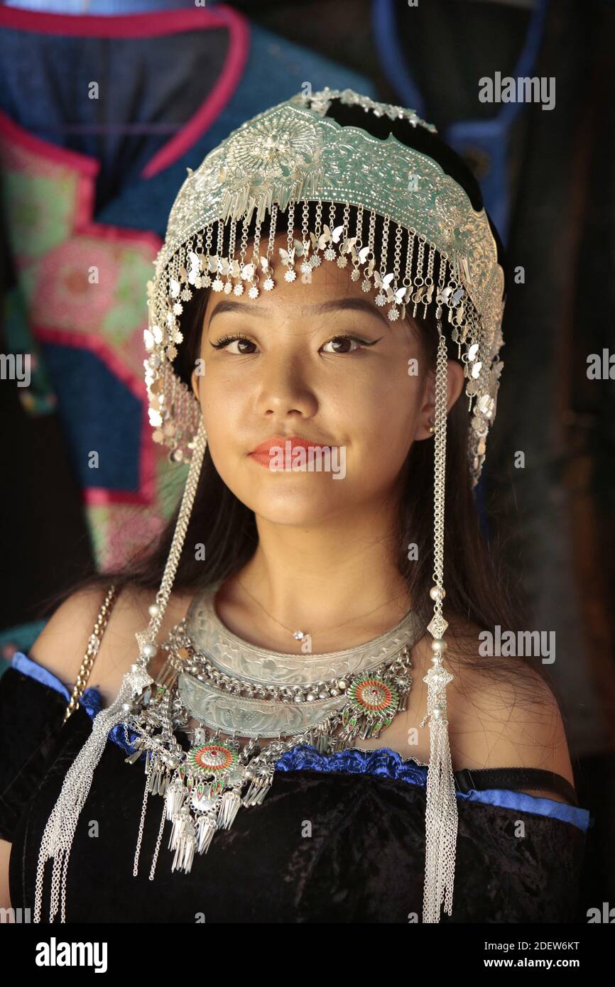 CACAO, FRENCH GUYANA -NOVEMBER 13: New year with traditional dress of the Hmongs refugees on November 13, 2019 in Cacao, French Guiana.The Hmong are a Southeast Asian people from the mountains that have been persecuted for 40 years by Laos and Vietnam gouvernements. It was the Vietnam war that broken their isolation. After having fought for their freedom with the French Army in 1950 and American in 1970 many Hmongs are today refugees in French Guyana and in the USA.(Photo by Patrick Aventurier/ABACAPRESS.COM) Stock Photo