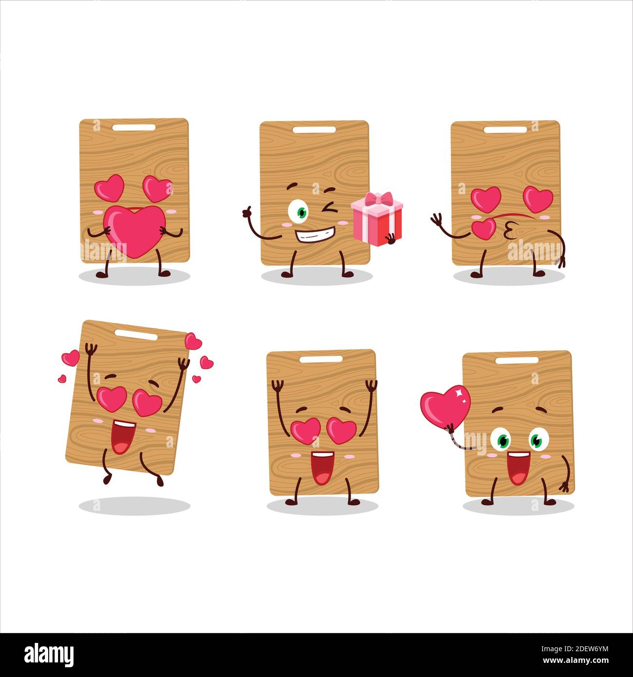 Rounded wood cutting cartoon character with love cute emoticon Stock