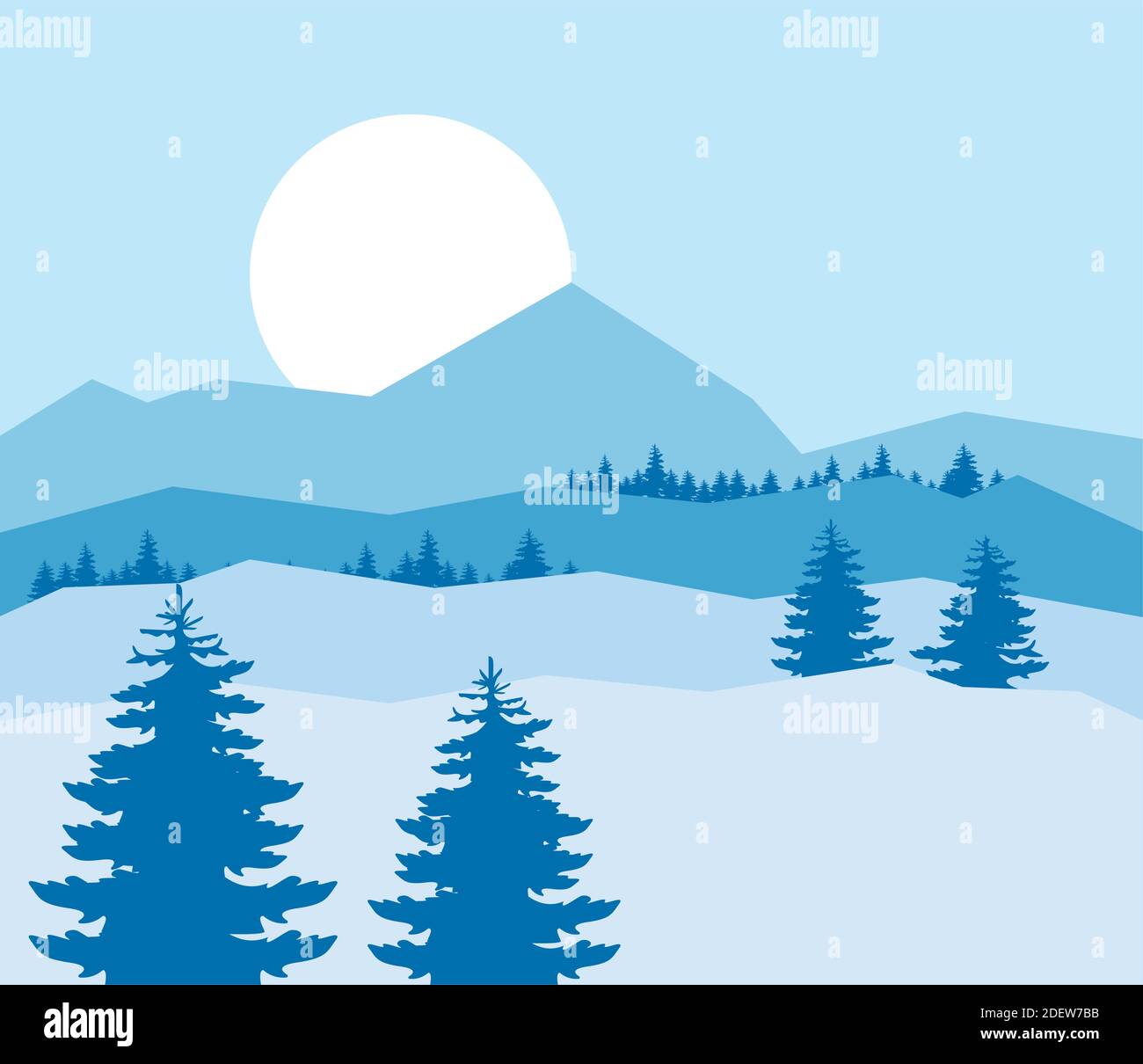 beauty blue winter landscape with forest scene vector illustration ...