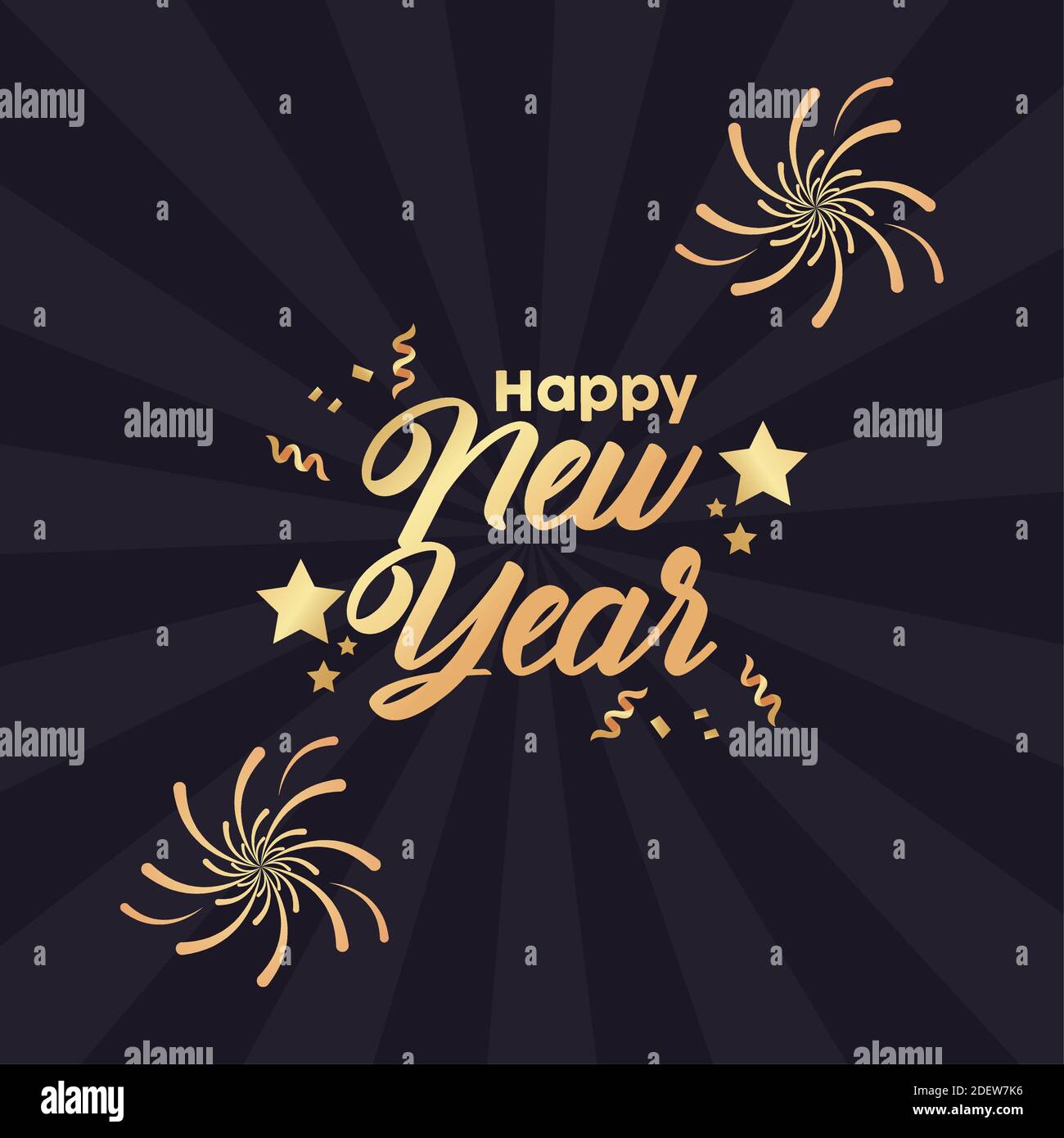 happy new year golden lettering with fireworks in black background ...