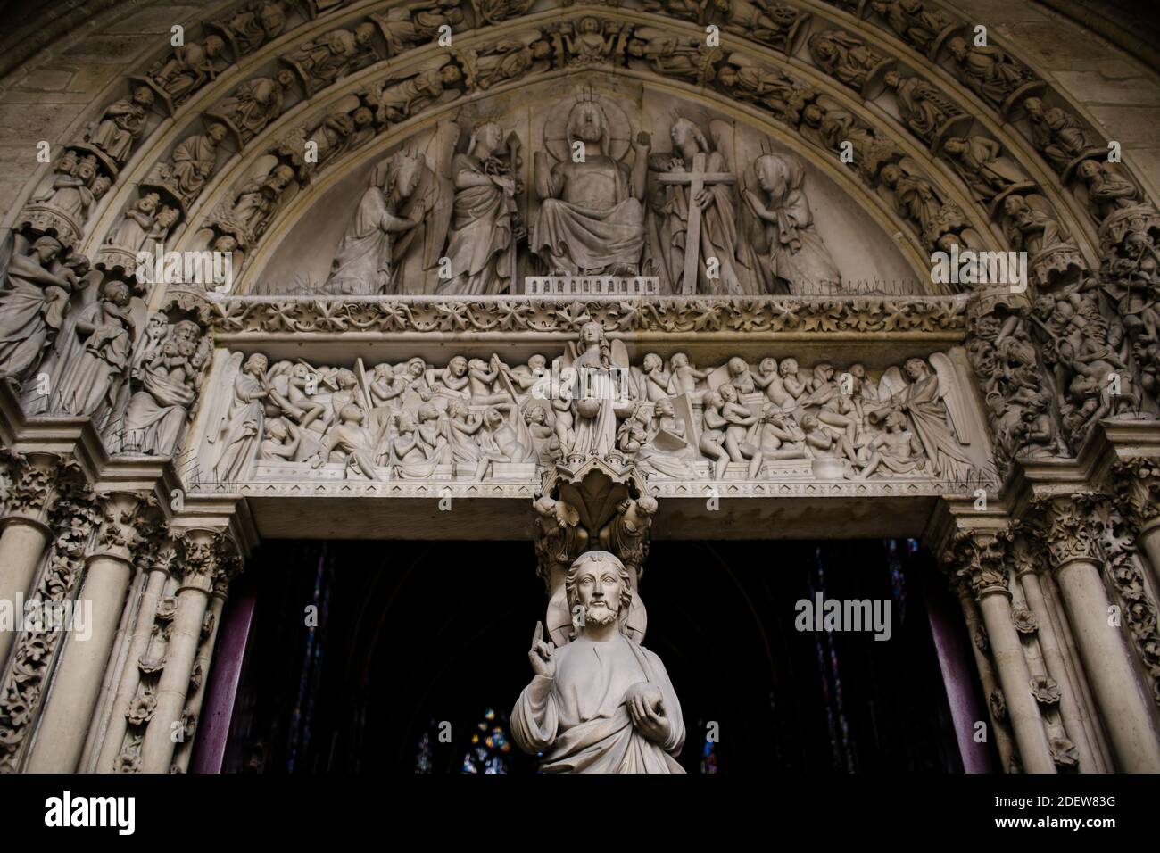 View of Statue on Second Floor of SainteChapelle in Paris Stock Photo