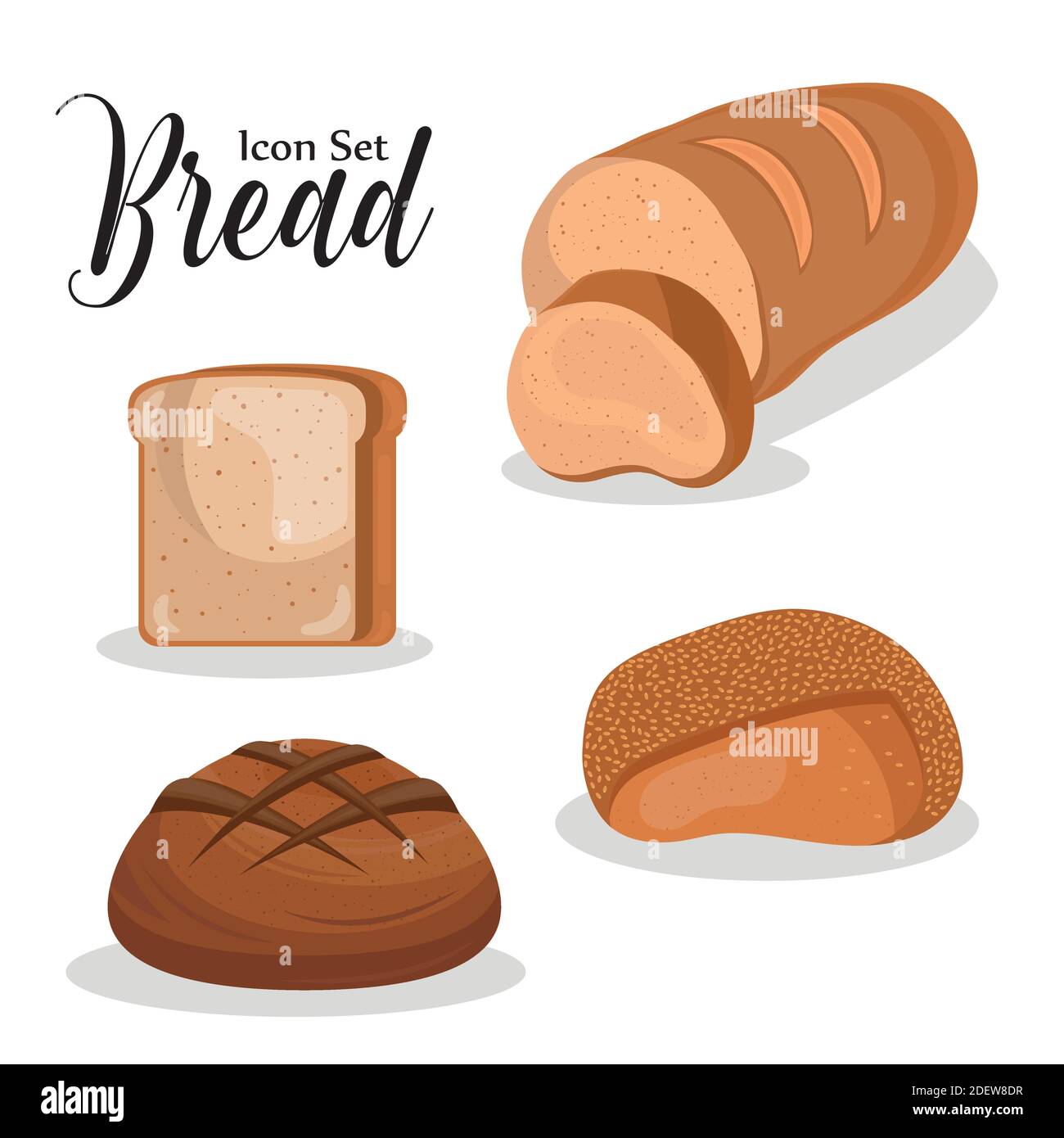 four breads delicious pastry products and lettering Stock Vector Image