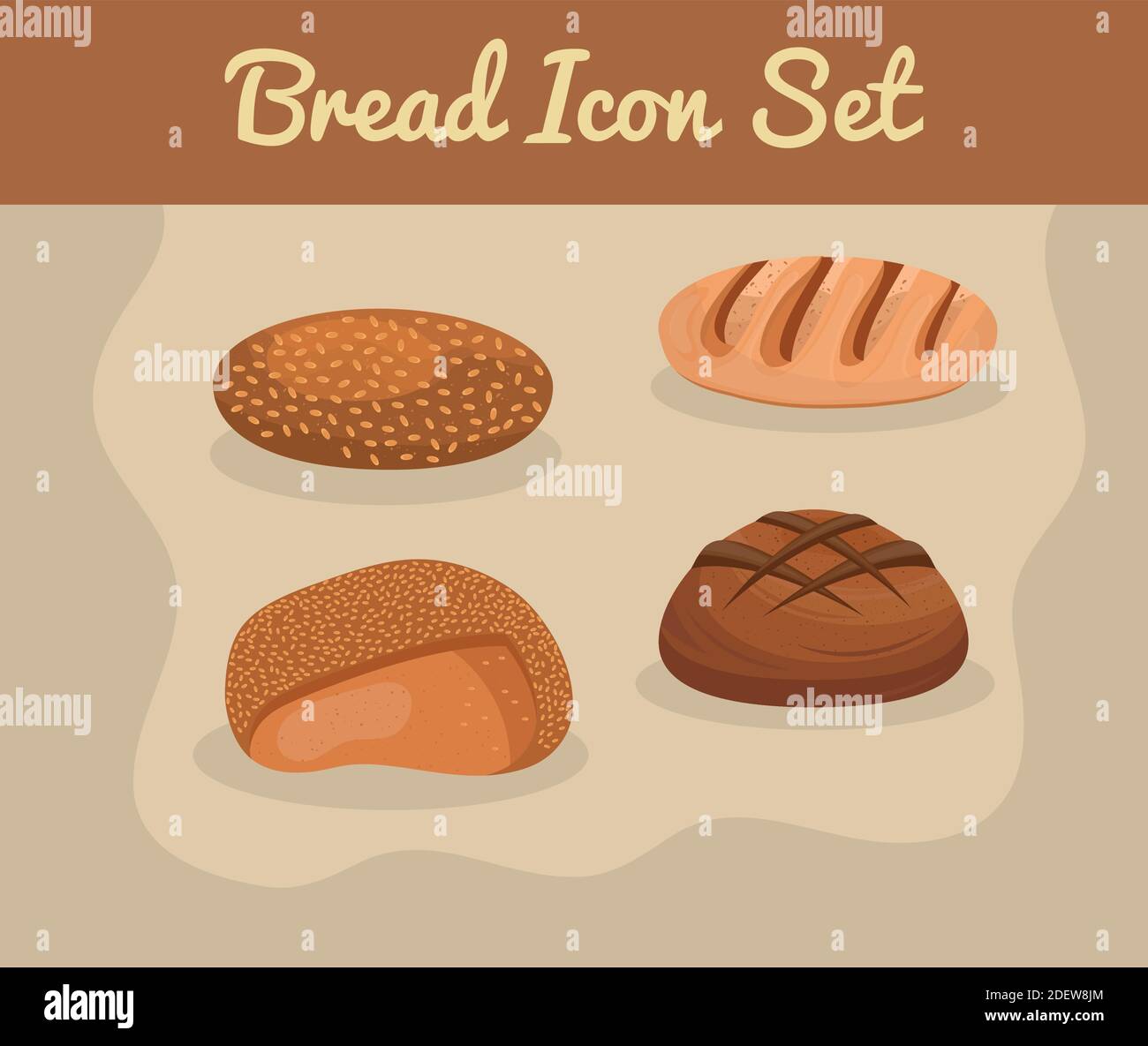 four breads delicious and pastry products lettering Stock Vector Image