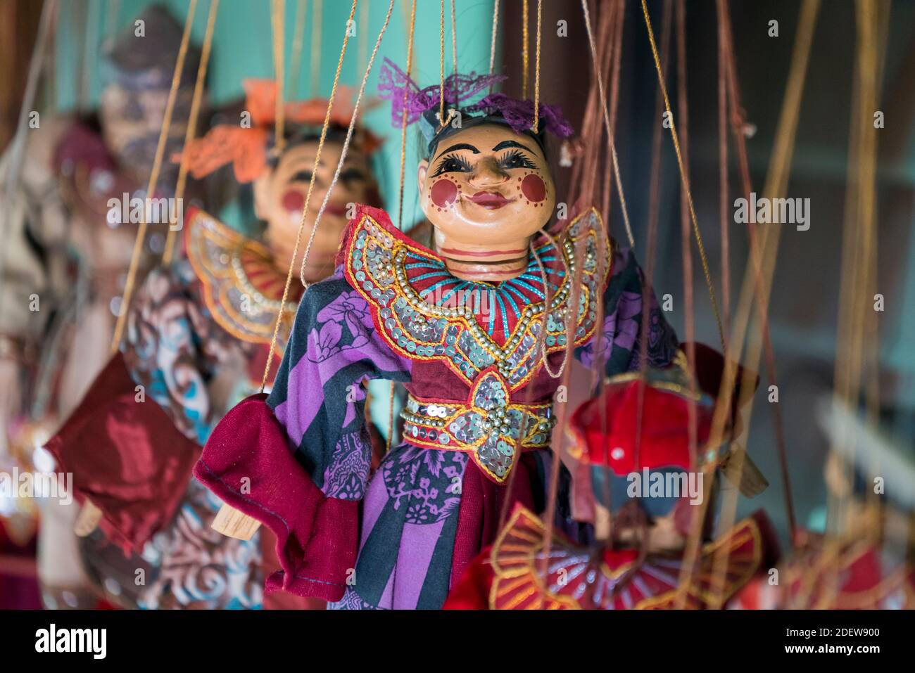 Detail of Burmese puppets (Yoke the or marionette) used in Burmese theatre, Lake Inle, Myanmar Stock Photo