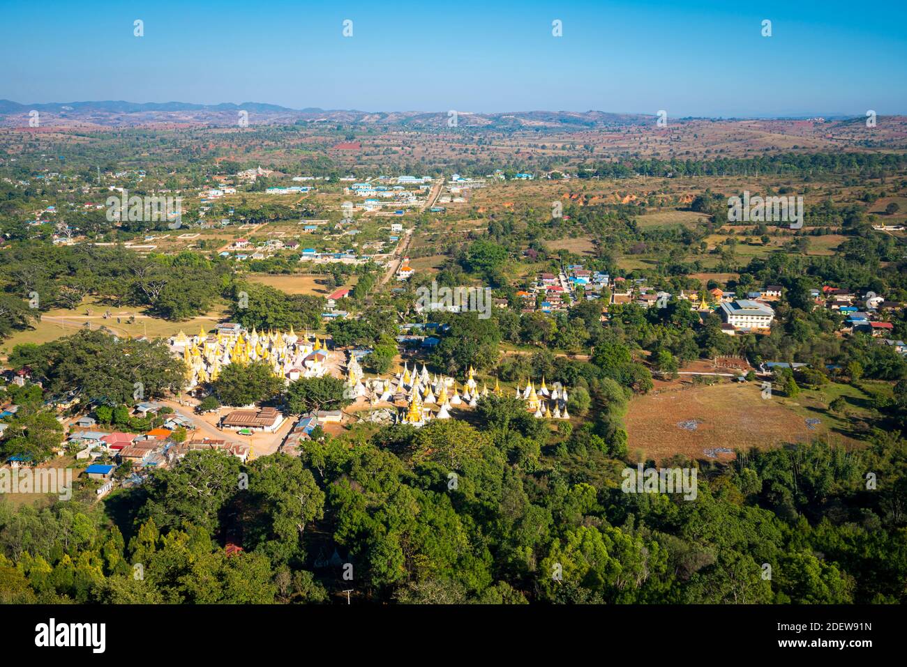 Elevated view of Pindaya town and Yan Aung Myin - Htu Par Yone Pagoda, Pindaya, Myanmar Stock Photo