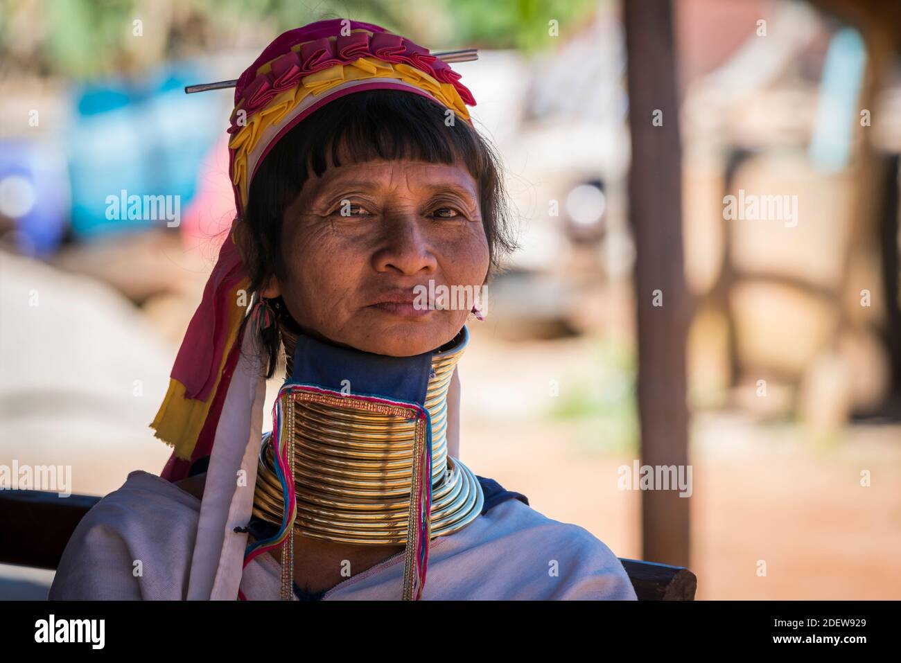Portrait of Burmese woman from Kayan tribe, Loikaw, Myanmar Stock Photo