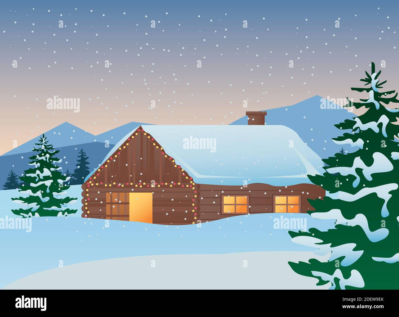 beautiful house and pines trees winter landscape scene vector ...