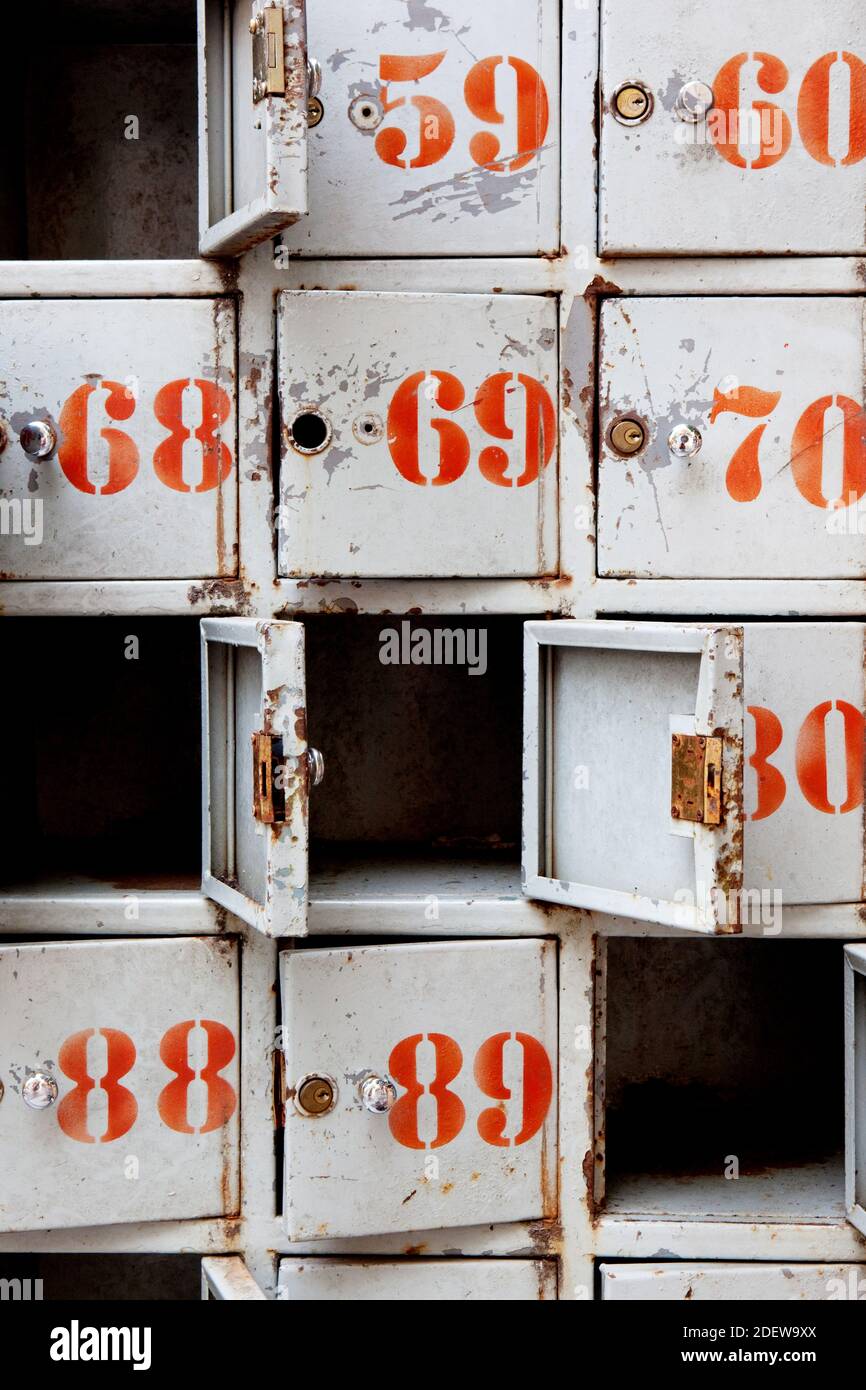 Locker boxes with numbers on them Stock Photo