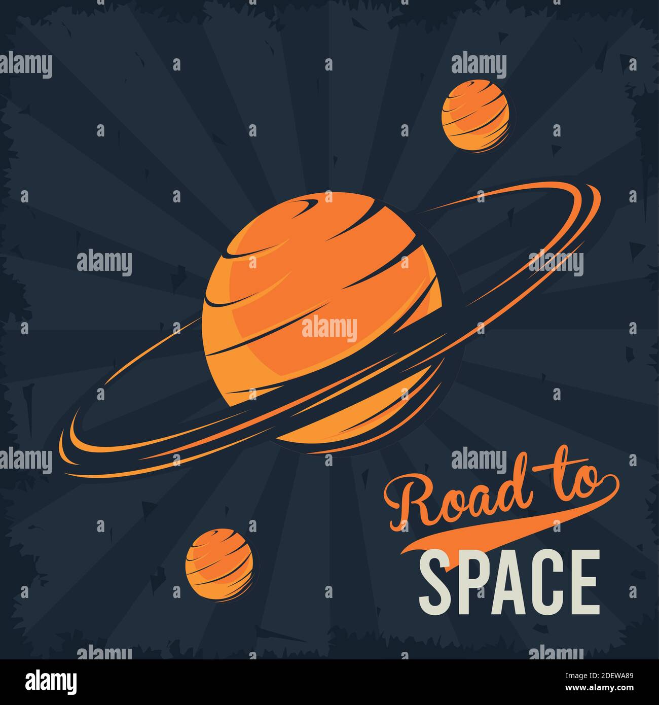 road to space lettering with saturn and moons in poster vintage style ...