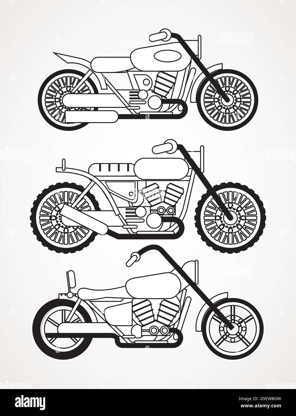set of choppers motorcycles style vehicles icons vector illustration ...