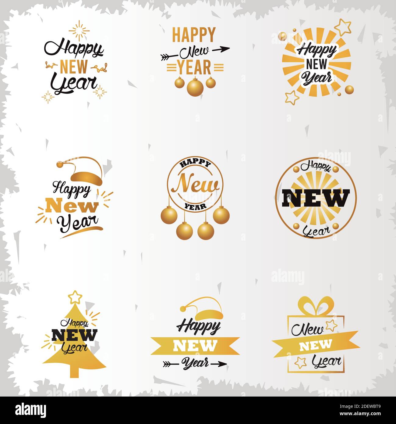 happy new year lettering card with nine letterings vector illustration ...