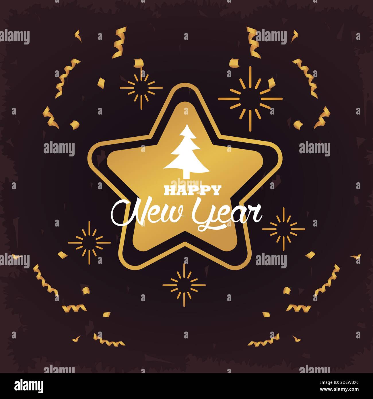 happy new year lettering card with golden star vector illustration ...