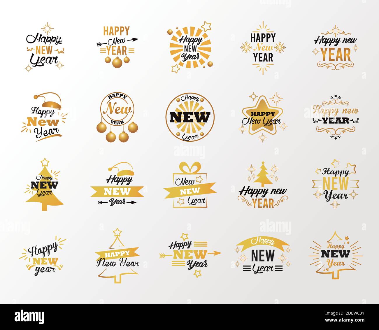 happy new year lettering card with twenty letterings vector ...