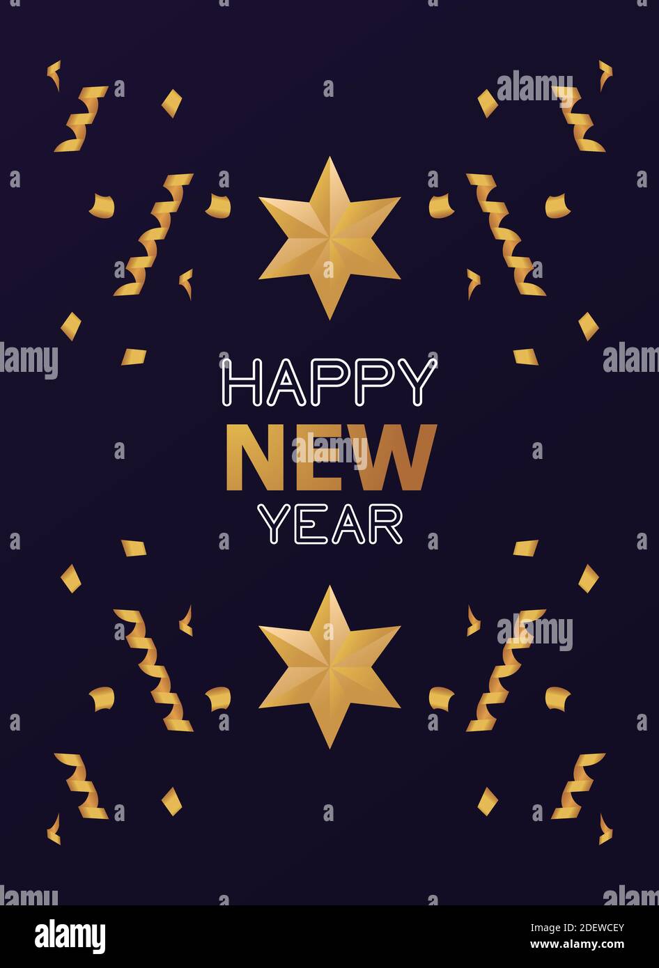 happy new year card with golden stars and confetti vector illustration ...