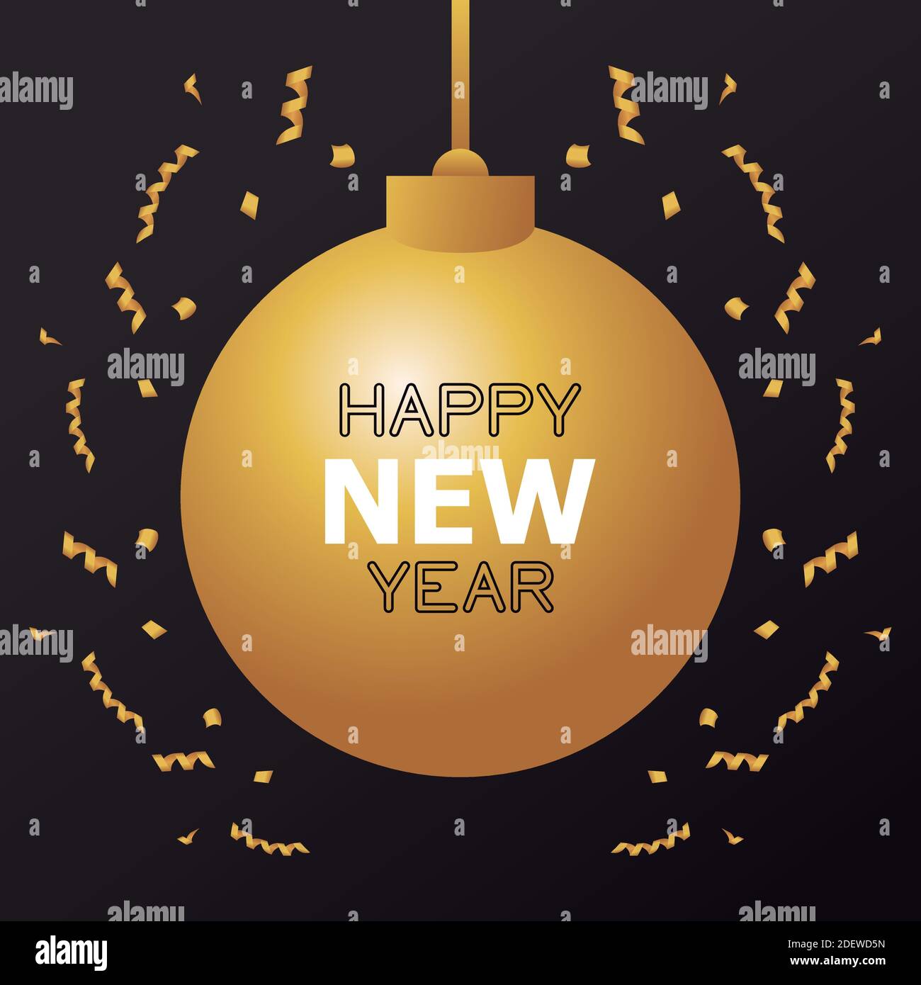 happy new year card with golden ball vector illustration design Stock ...