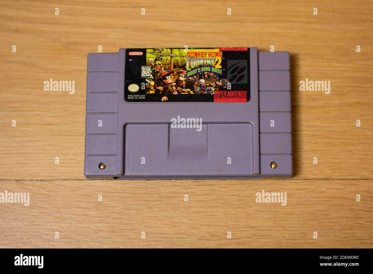 Donkey Kong Country 2 Diddy Kong's Quest  For the Super Nintendo Entertainment System, a Popular Retro Video Game Stock Photo