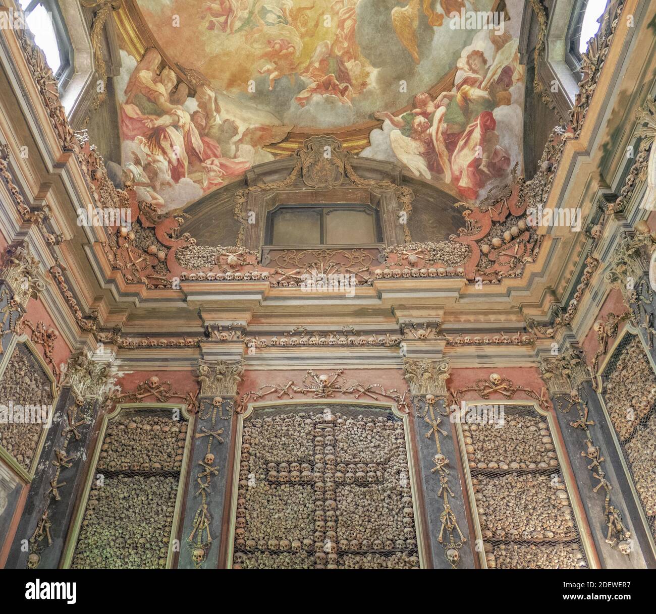 San Bernardino alle Ossa 13th century.Ancient medieval church with walls decorated with bones and skulls.Milan,Lombardy,Italy Stock Photo