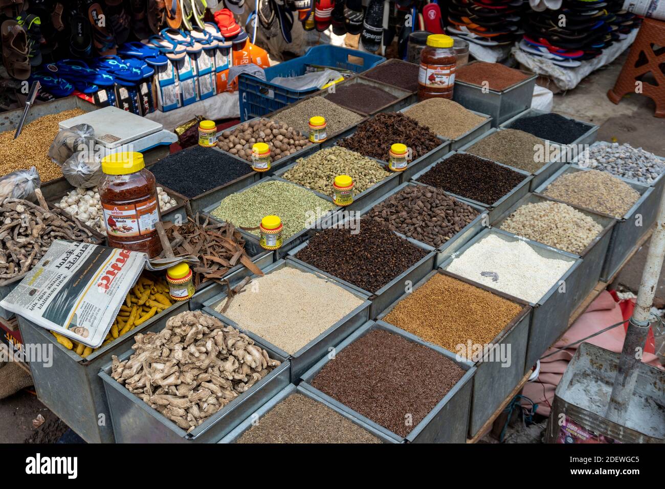 Goa India 11 November 2020 Food spice stall at Mapusa Market in Goa
