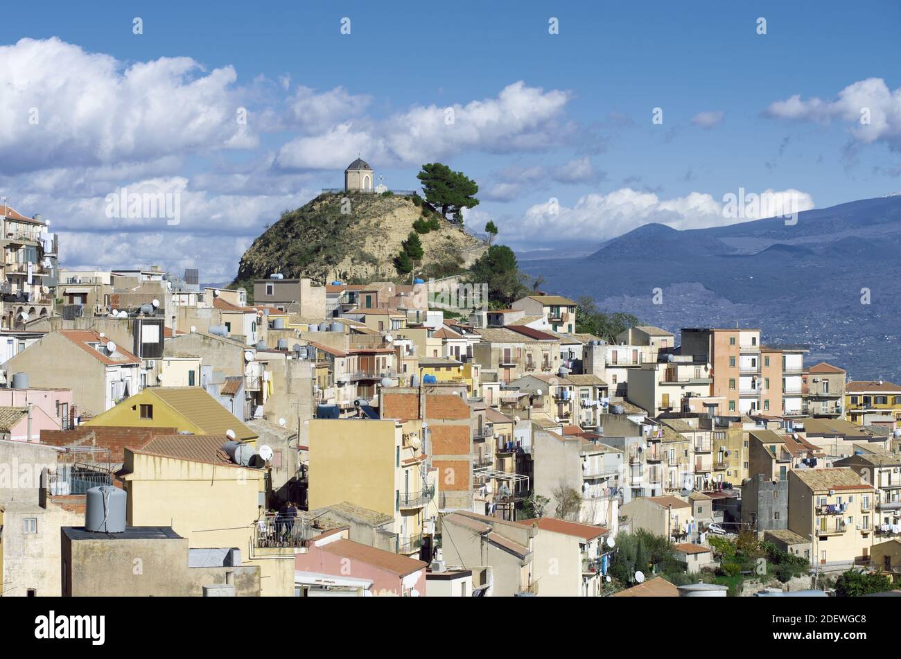 high density housing below Calvario church in Centuripe mountain town