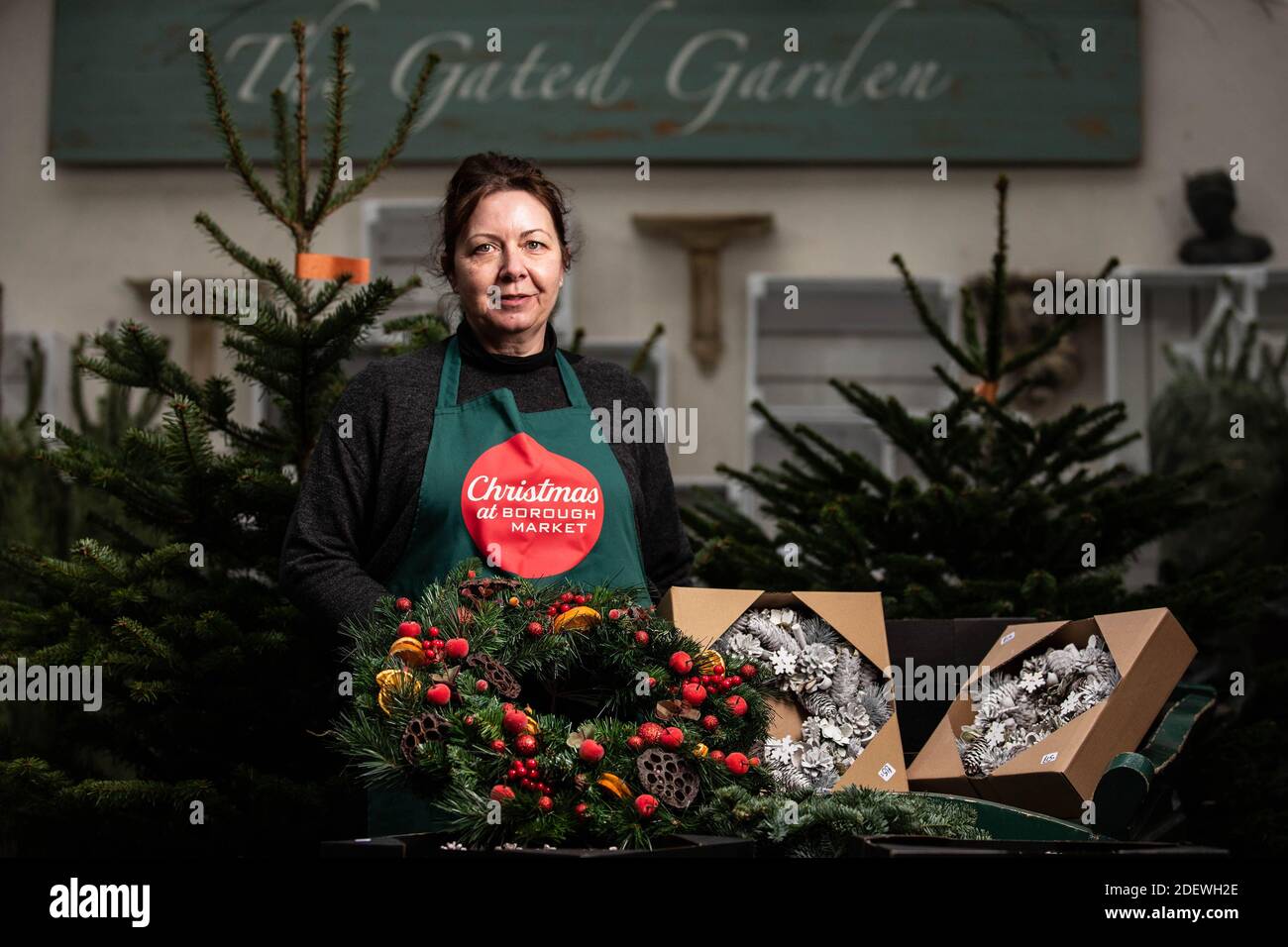 Editorial Use Only Sharon Crane Owner Of The Gated Garden Prepares For Christmas As Borough Market In London Announces That It Will Be Trading Every Day Until Christmas Eve And Starting This