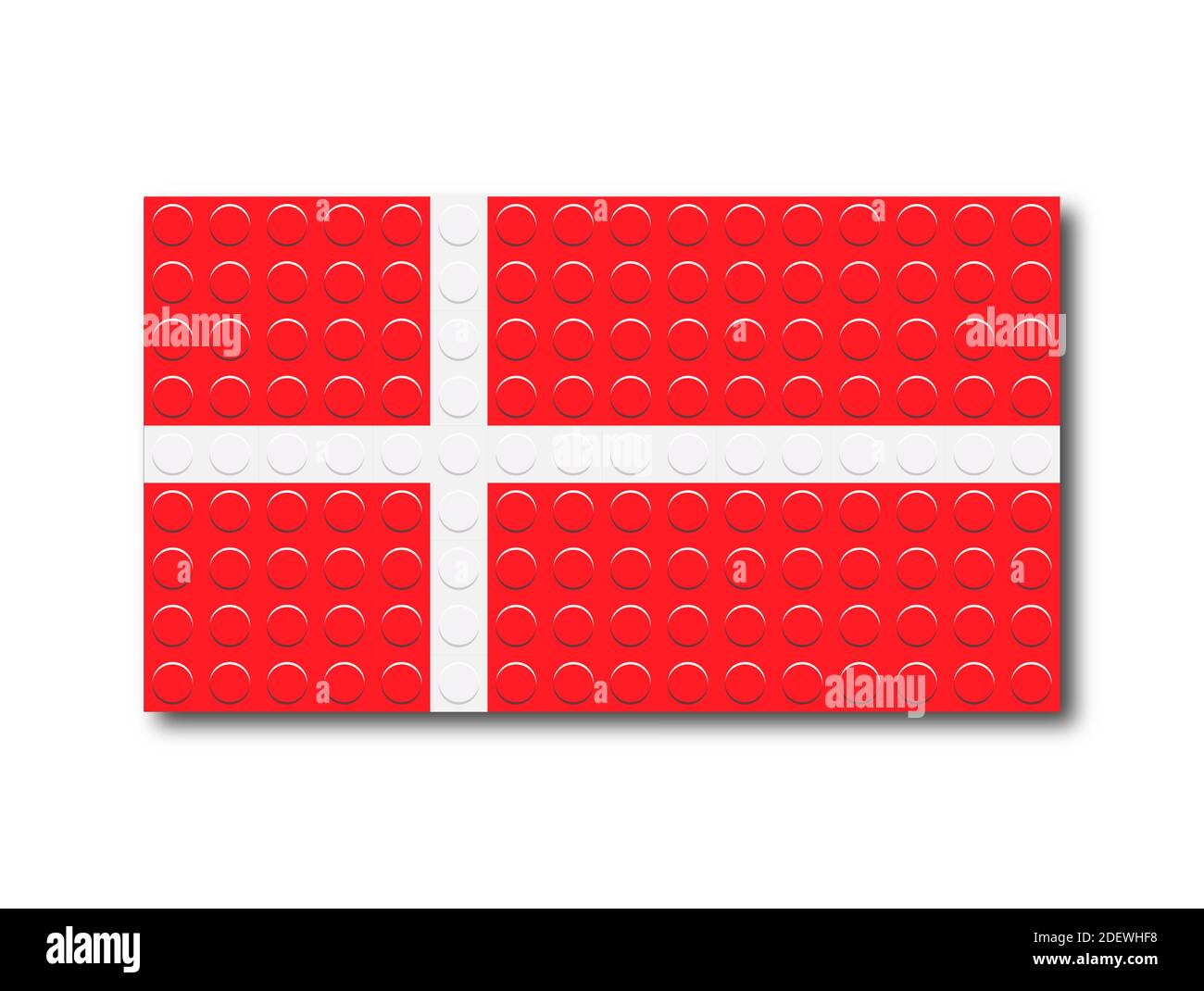 Pixelated Danish flag from construction parts. Vector illustration is isolated on a white background. Stock Vector