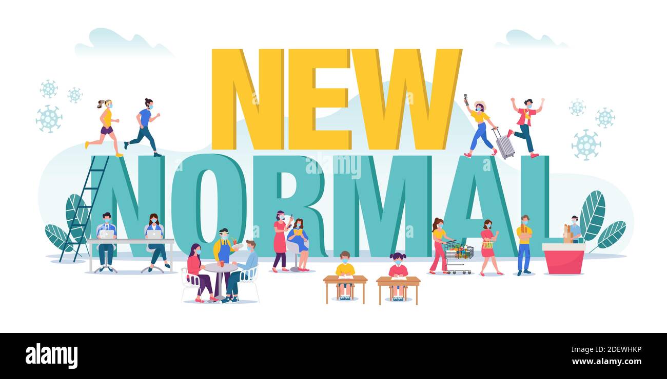 New normal concept illustration with tiny peoples doing activities with ...