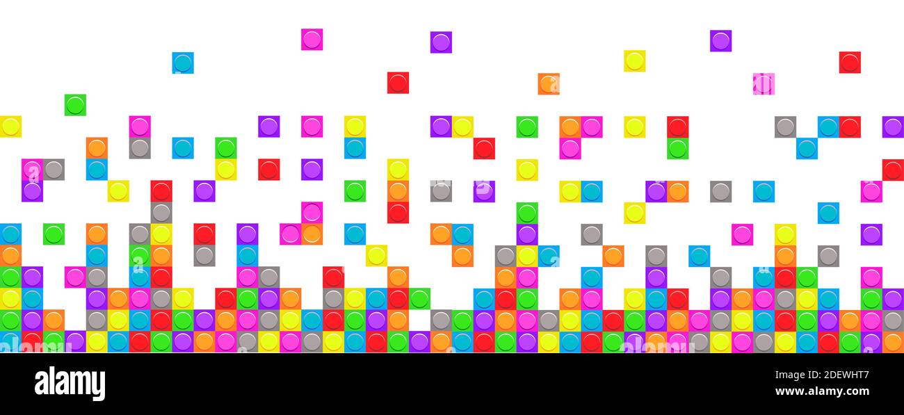 Mosaic brick blocks a seamless border. Vector pixel pattern with square elements isolated on white background. Stock Vector